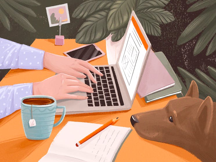 Illustration of a freelancer working on a design proposal.